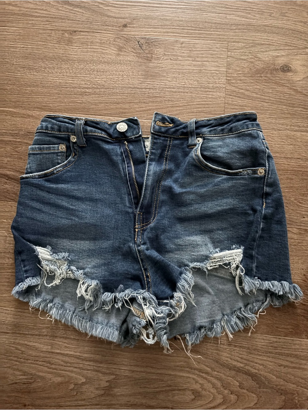 Love Tree Dark Blue Distressed Frayed Denim Shorts